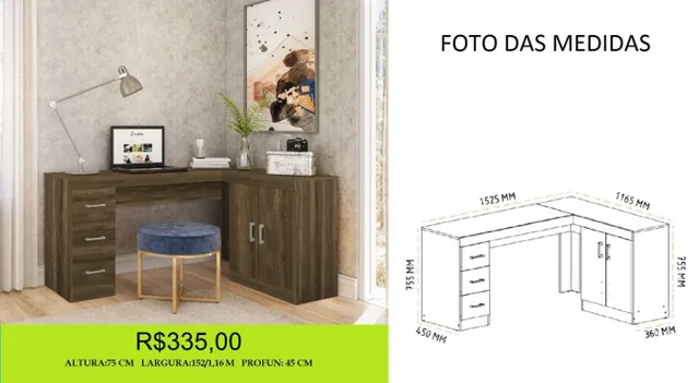 Escrivaninha em L - a pronta entrega
