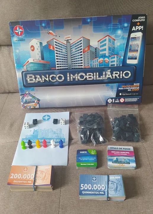Jogo de Tabuleiro Banco Imobiliário ESTRELA. COMPLETO e todo ORIGINAL com a caixa.