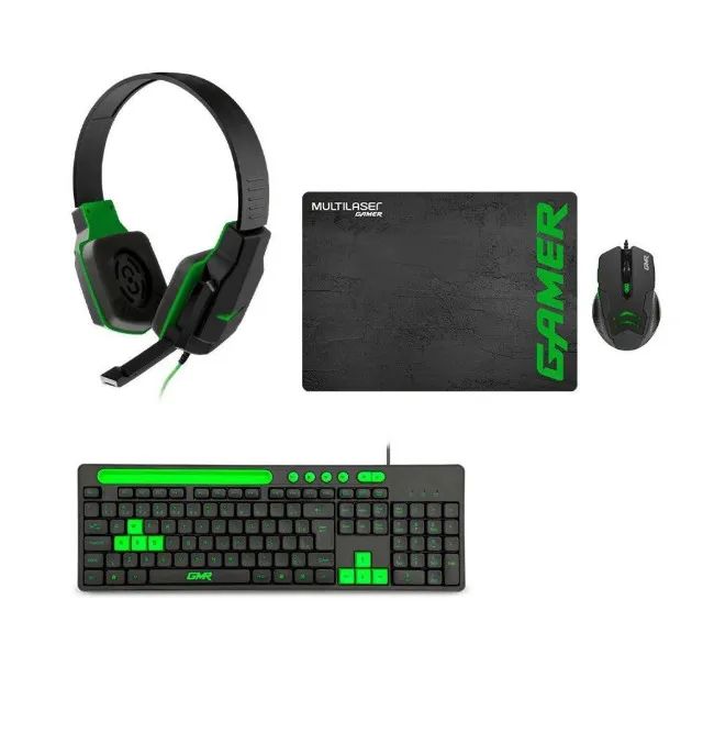 Kit Headset Gamer P2, Mouse Gamer 3200dpi 6 Botões com Teclado
