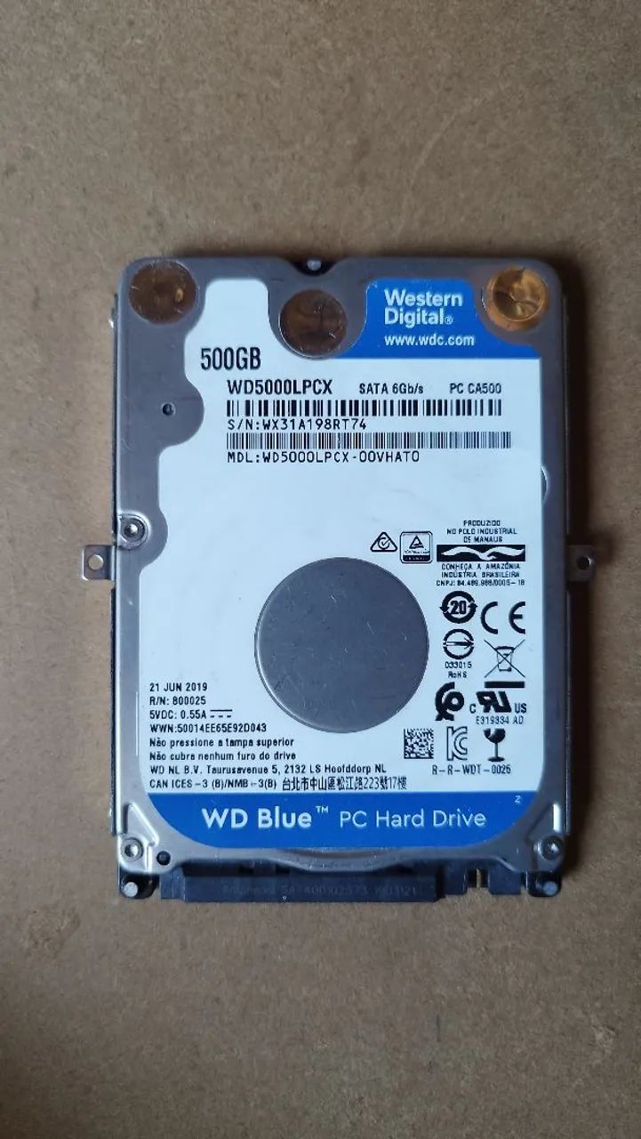 HD Interno 500 GB WD Blue - SATA 2,5" para Notebook
