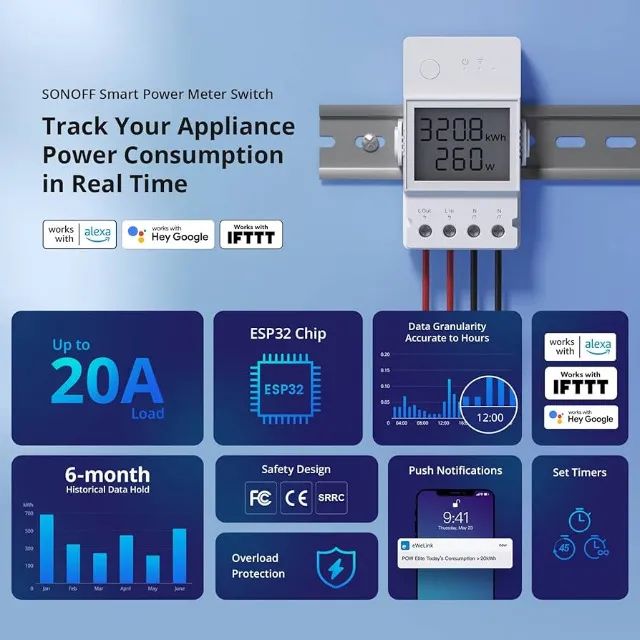 Sonoff Pow Elite 20a Com Monitor De Energia Automação Residencial Alexa Google  - Foto 3
