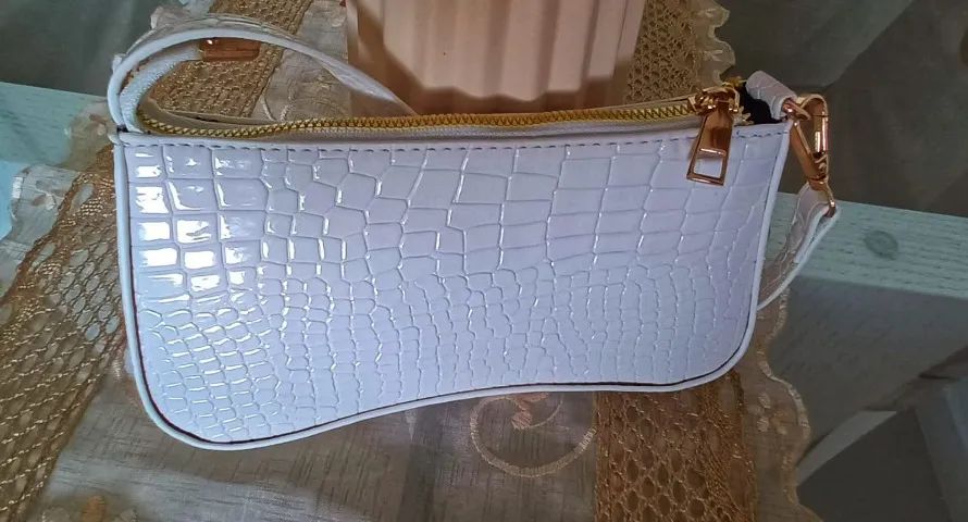 CAMAROTE Bolsa de ombro com padrão de crocodilo minimalista,baguete moderna - Foto 3