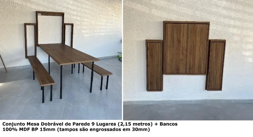 Conjunto Mesa Dobrável de Parede 9 Lugares