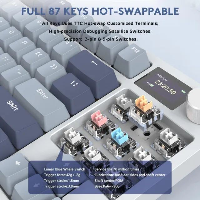 Teclado Gamer Mecanico Sem Fio RGB Attack Shark K86 com Tela Multimidia - Foto 2