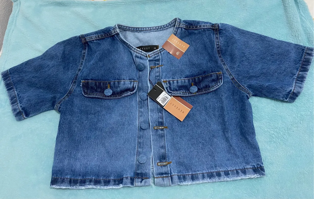 Jaqueta Jeans Cropped - Tamanho 38