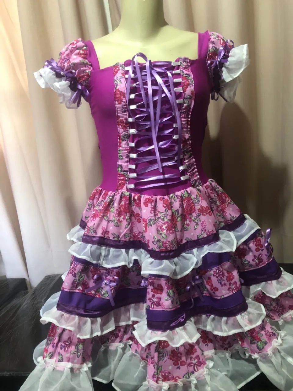 Vestido de festa junina roxo, tamanho: M - Foto 5