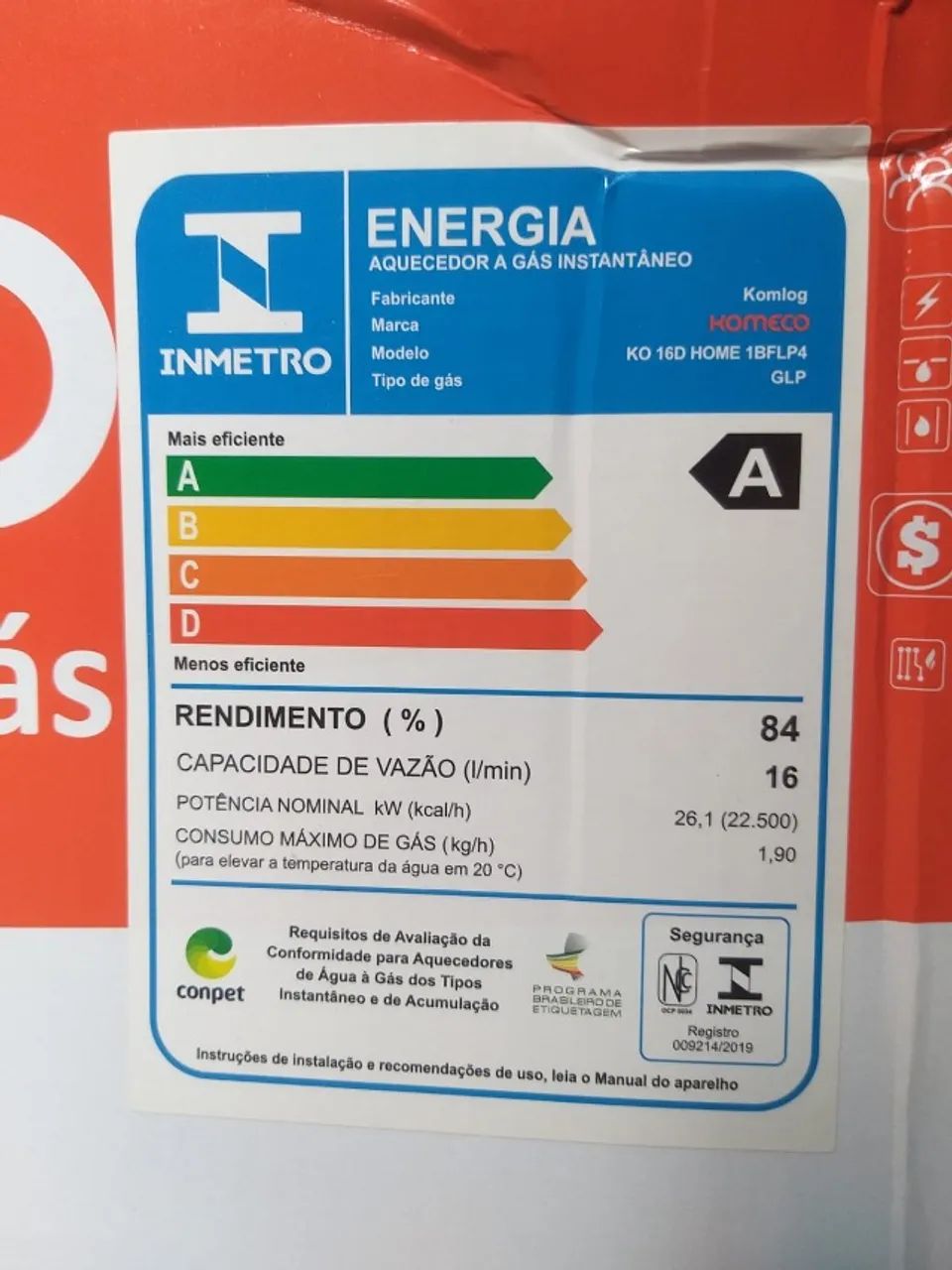 AQUECEDOR DE ÁGUA À GÁS KOMECO REF. KO-16D - HOME GLP - 16 LITROS DIGITAL. - Foto 5