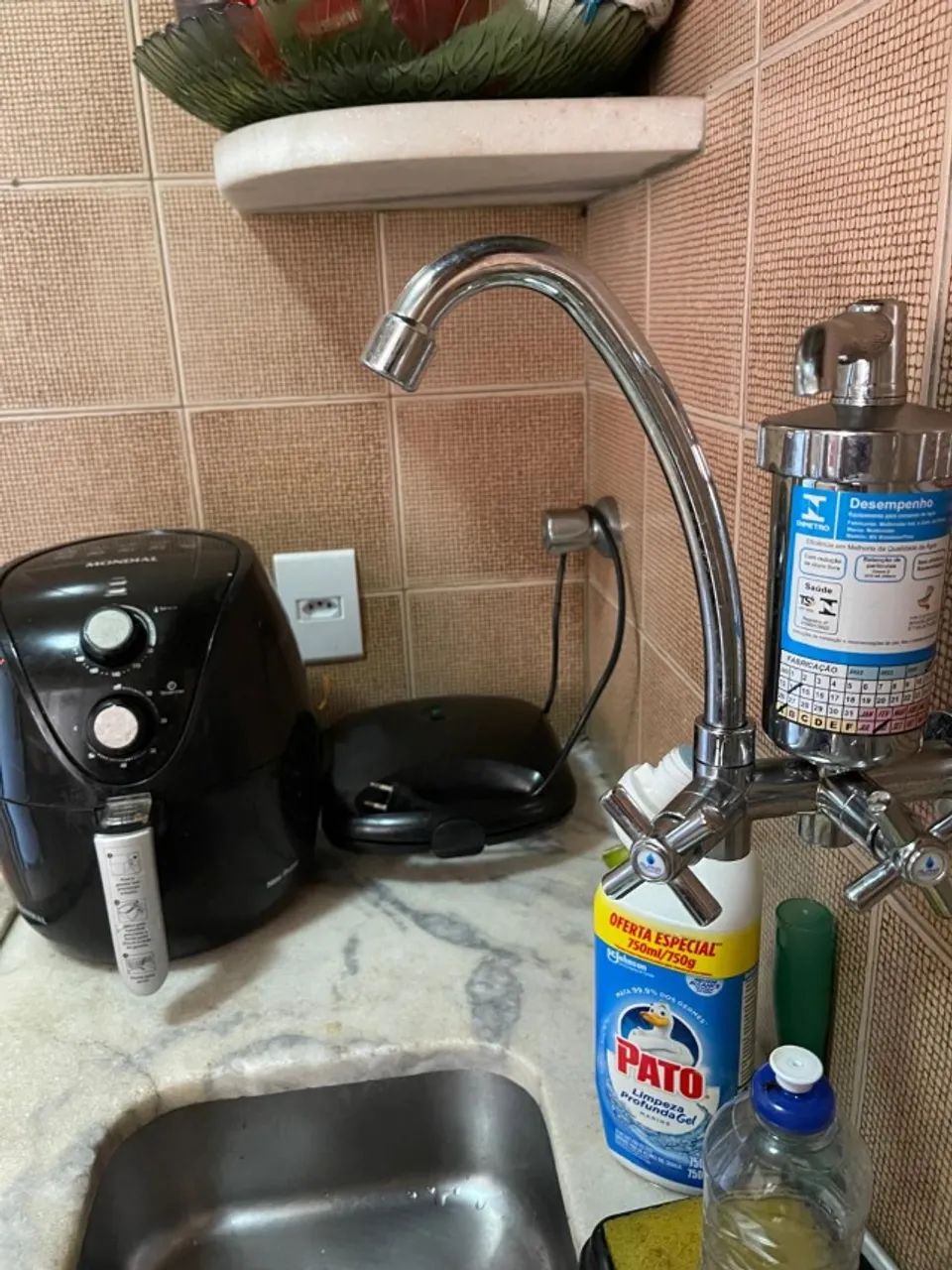 Torneira de cozinha com filtro parede bica alta
