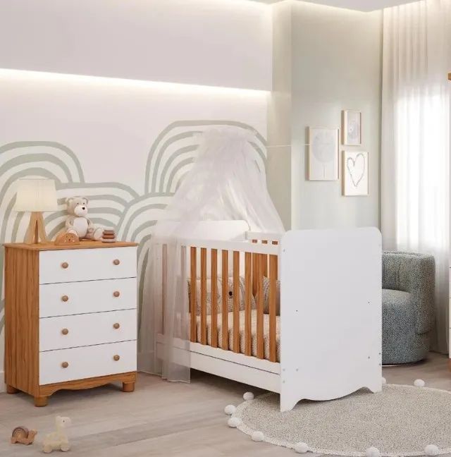 Comoda Junior Simples +Berço Ben Americano, 100% MDF - Peroba - Foto 2