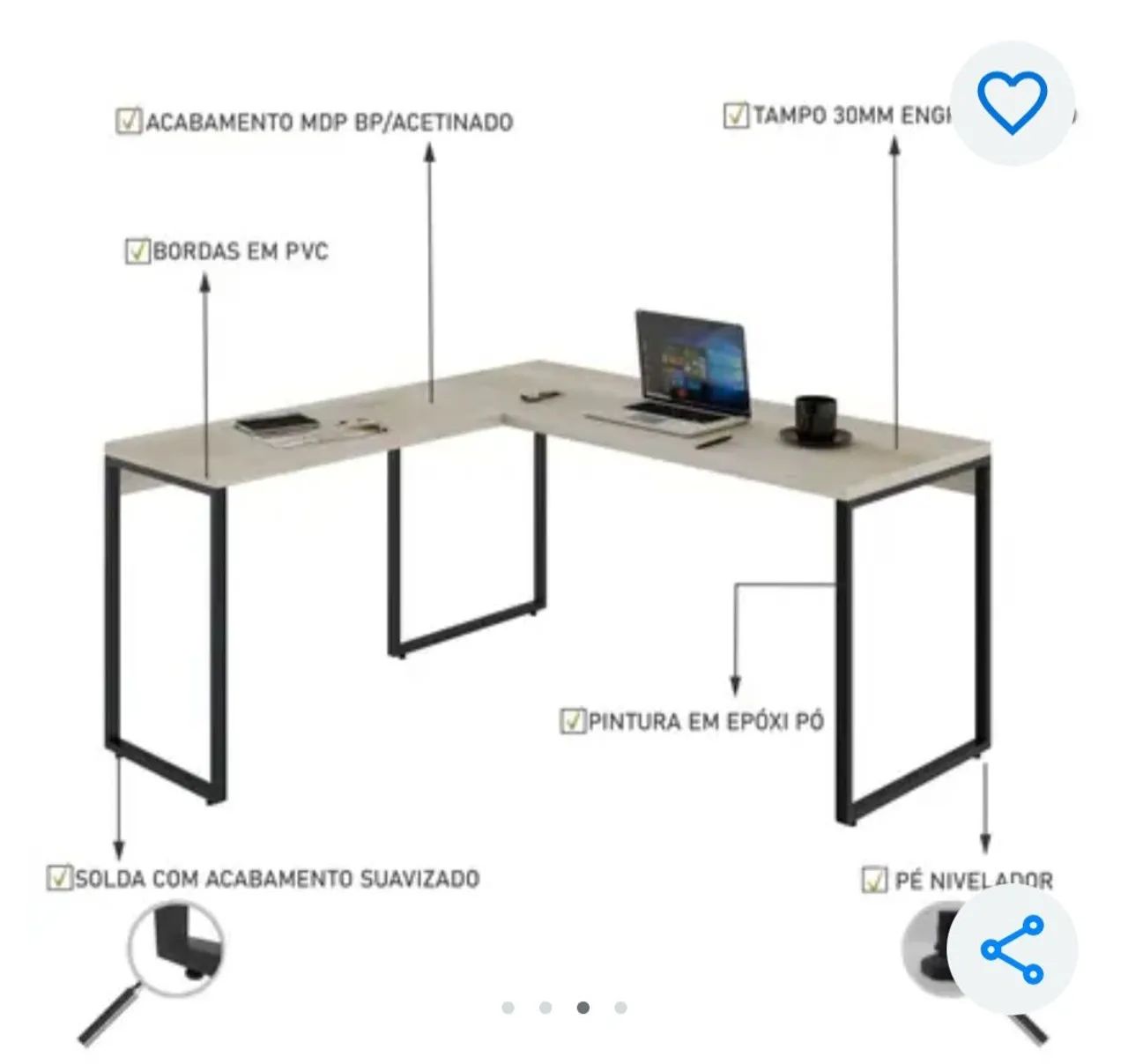 Mesa de escritório em formato de L - Foto 3
