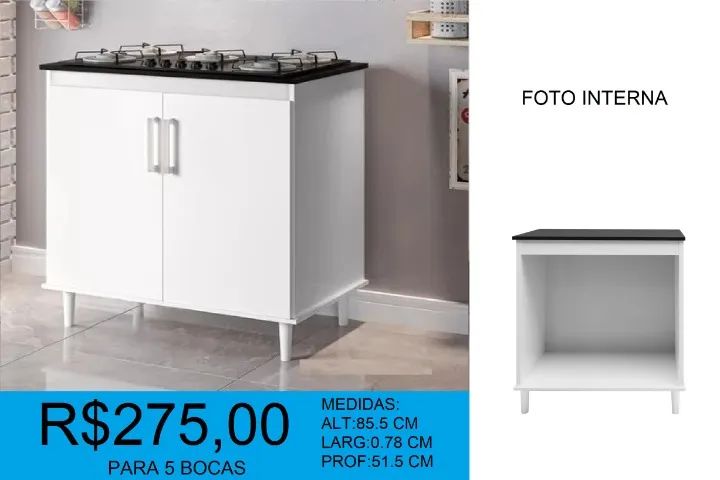 Balcão para cooktop de 5 bocas reposição - a pronta entrega 