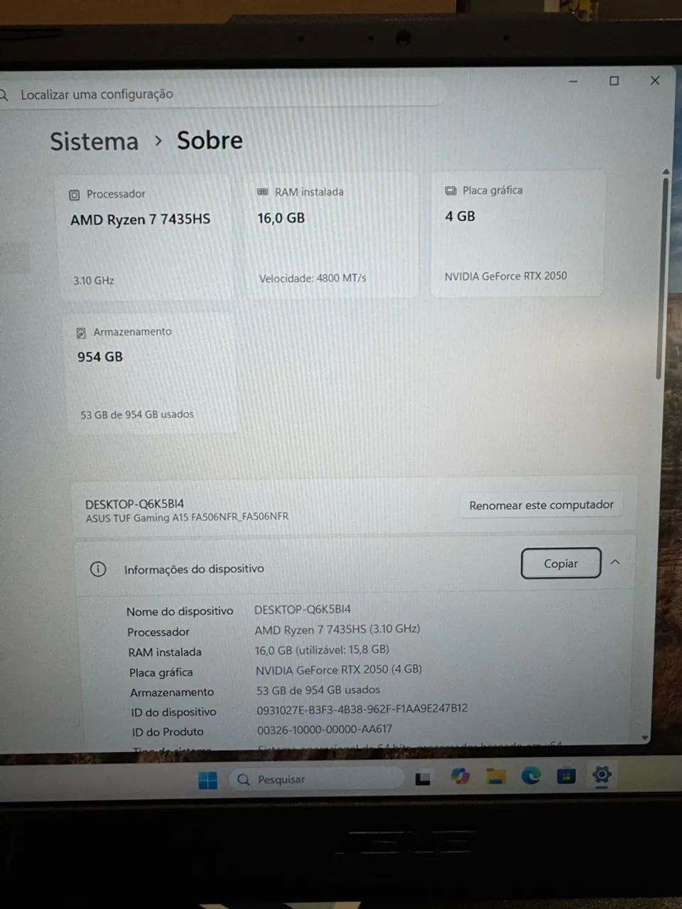 Asus tuf gaming A15 rtx 2050 16ram 1tbssd  - Foto 3