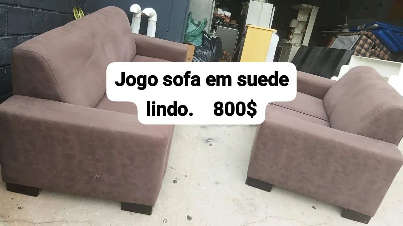 Jogo de sofa 2 e 3 lugares em suede marrom
