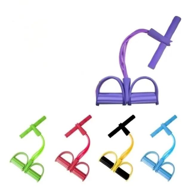 EXTENSOR ELÁTICO DE 4 CORDAS, PARA EXECÍCIOS EM CASA, NAS CORES ROXO E ROSA. 