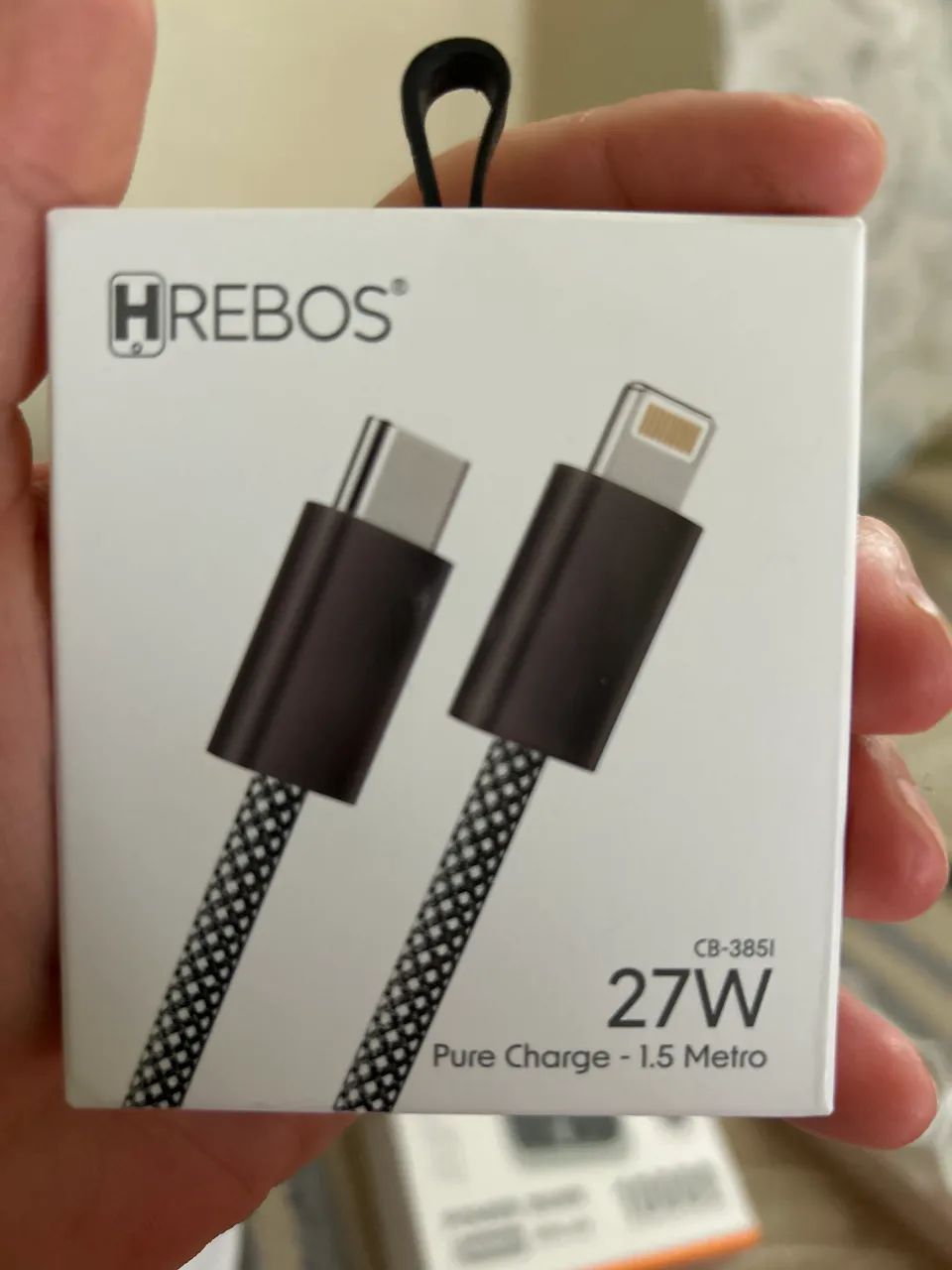 Cabo Original Hrebos Turbo 27w Para iPhone Usb-c Lightning 1,5m Trançado em Nylon - Foto 2