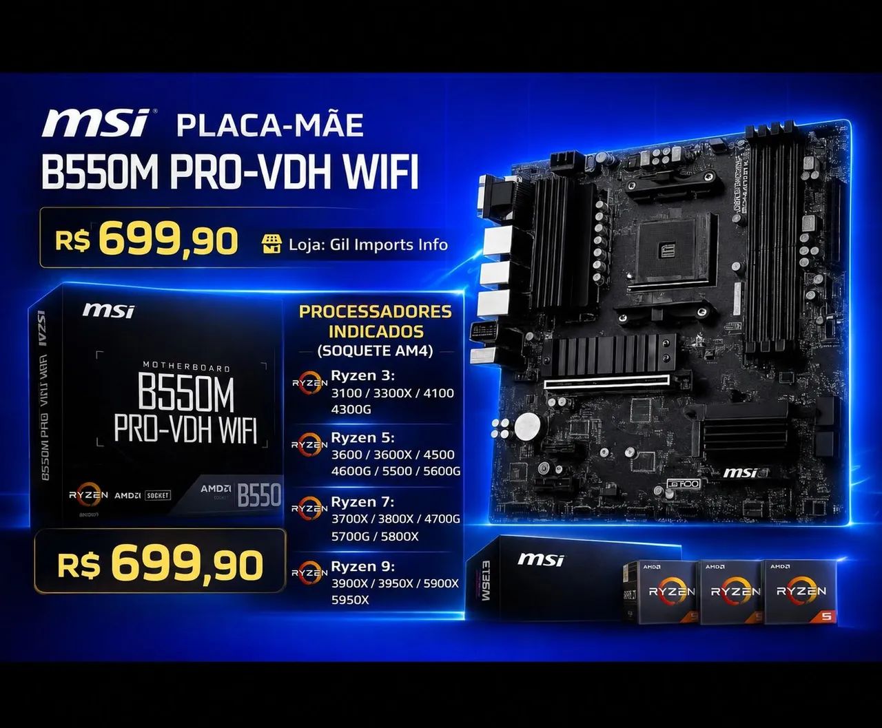 Placa Mãe MSI B550M PRO-VDH WIFI AM4 B550 WiFi Nova