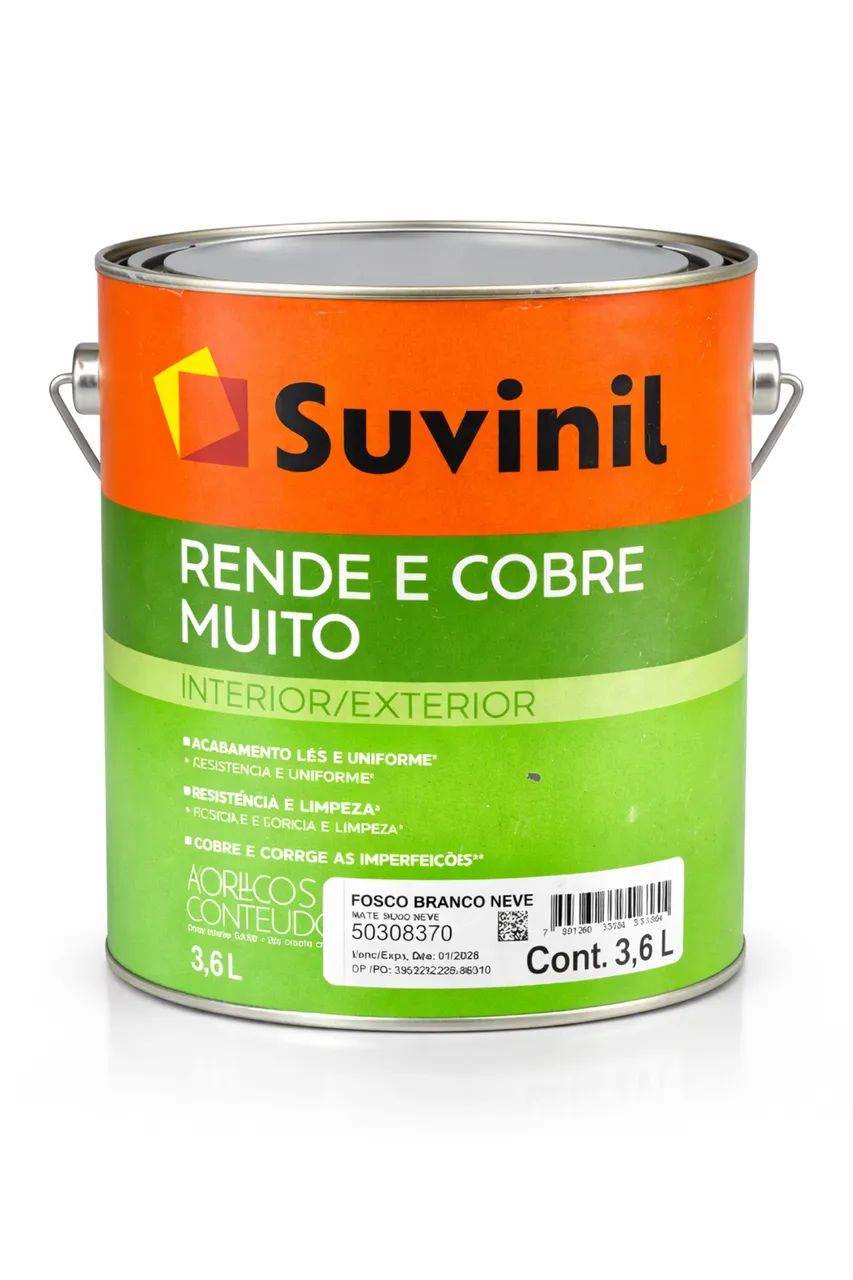 Tinta Acrílica Suvinil 3,6L Branco Neve Fosco Interior/Exterior Alta Cobertura