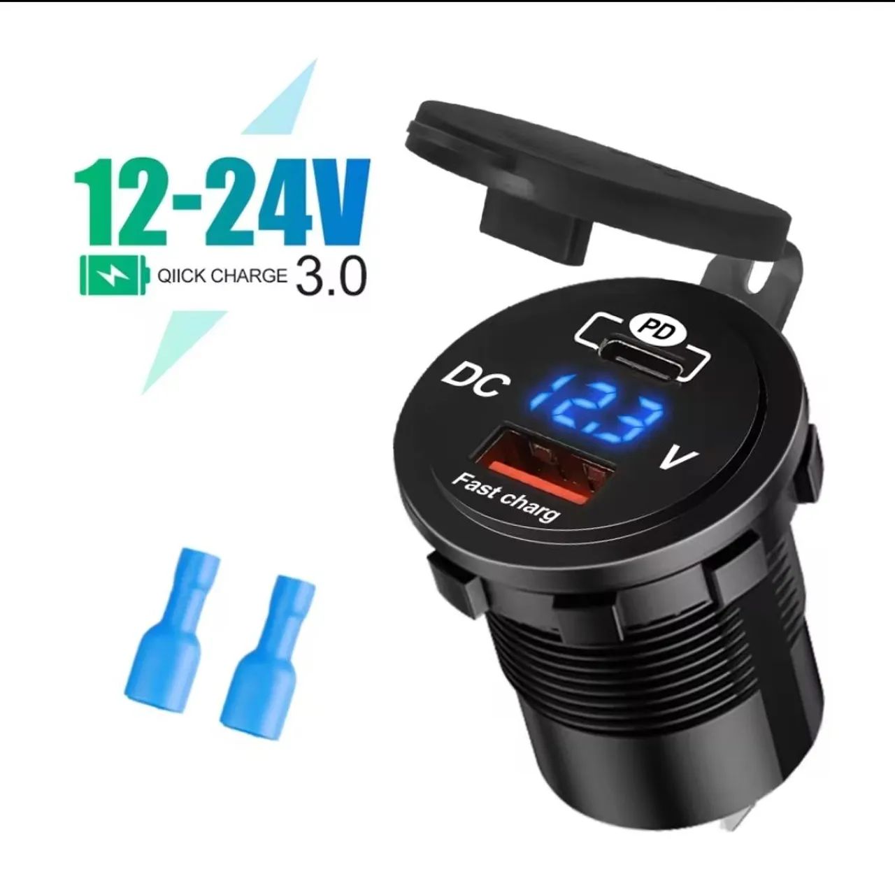 Tomada usb para carros 60w 2 entradas e visor  - Foto 2