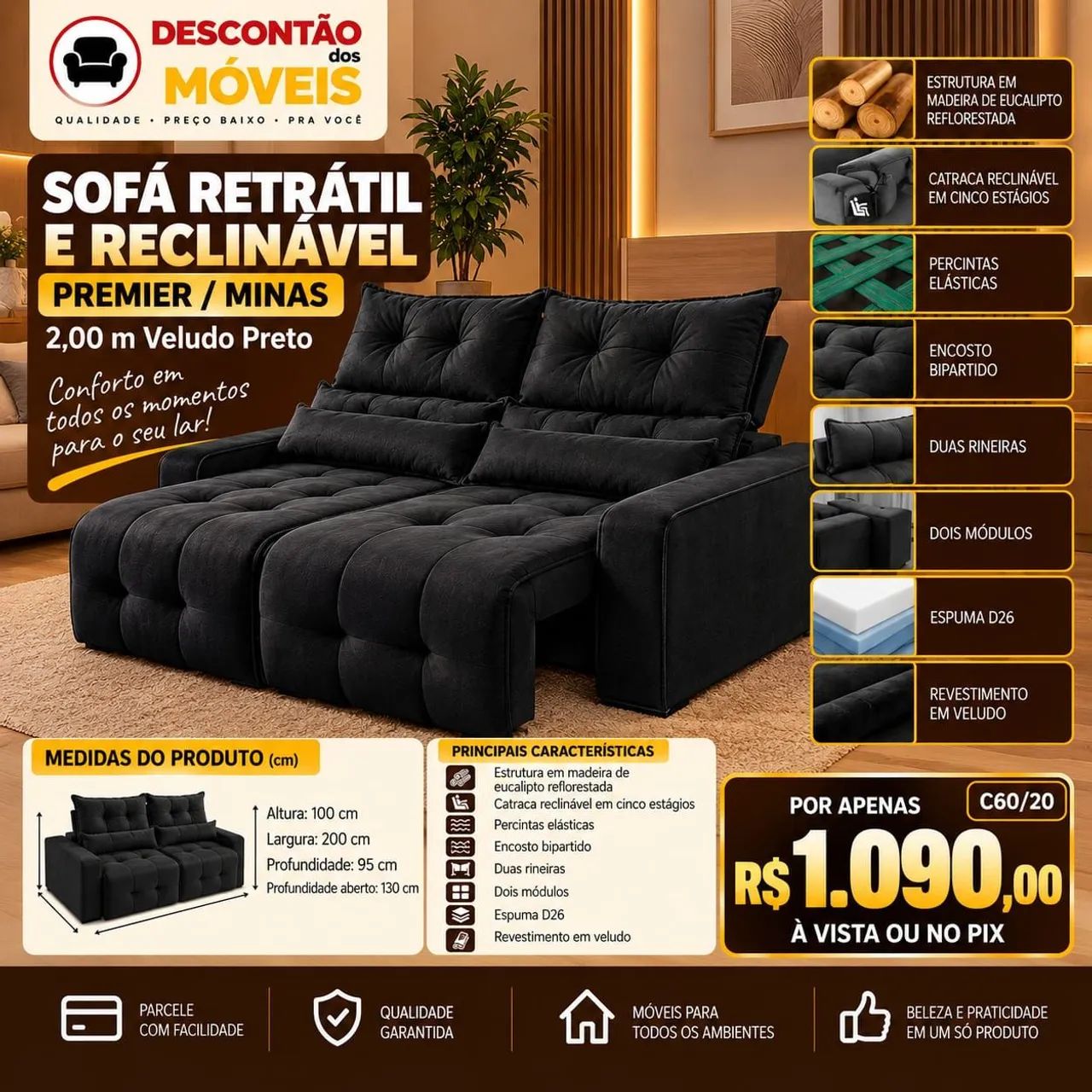 Sofa retrátil RECLINAVEL 