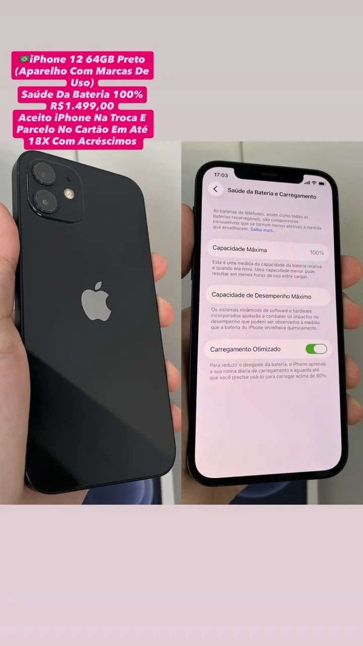 iPhone 12 64GB Preto ( Aparelho Com Marcas De Uso ) Usado