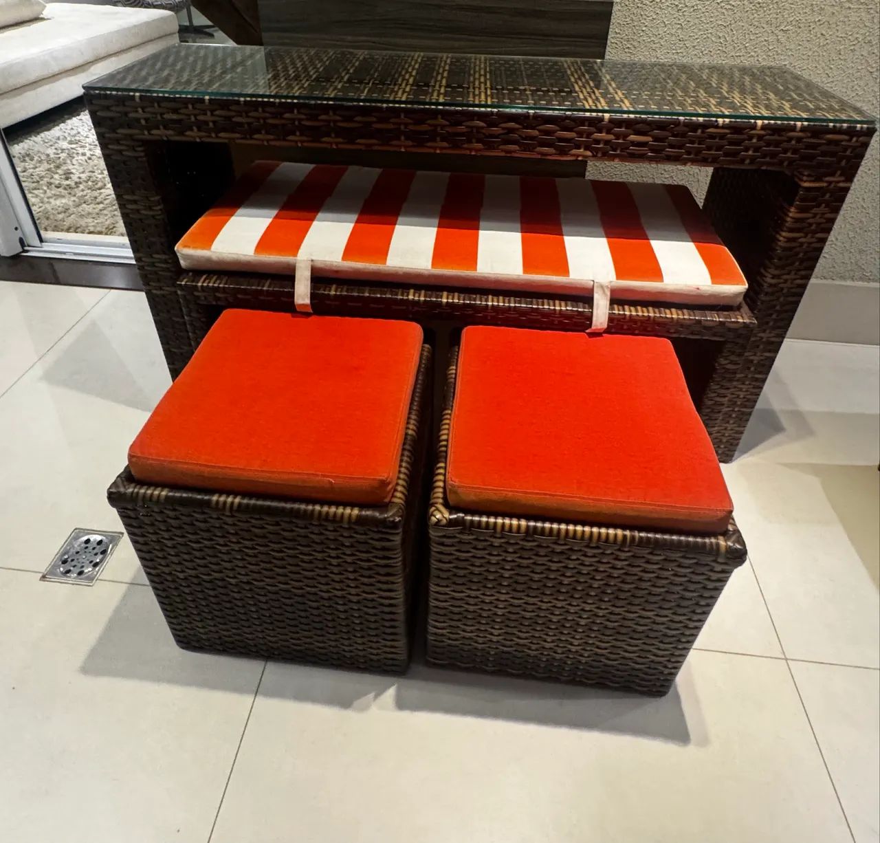 Wicker Sideboard + 1 Bench + 2 Stools64962151449601123