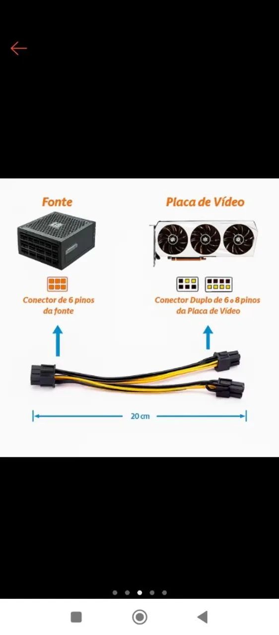 Cabo PCI express 2 x 8 pinos (6 + 2) placa de vídeo  - Foto 2