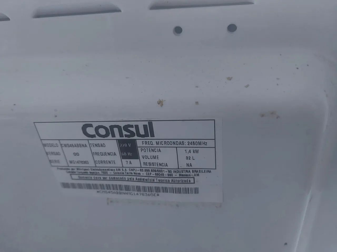 Vendo microondas consul com defeito
