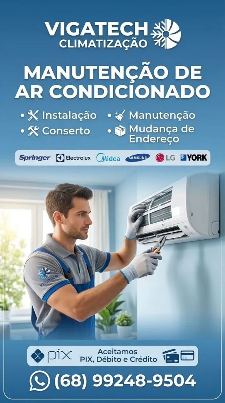 Instalação de ar condicionado novo e mudança de endereço 