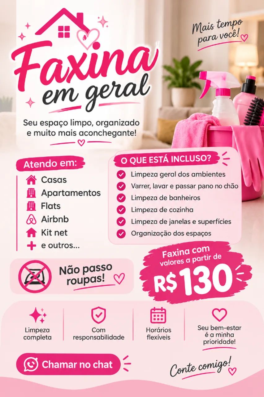 Trabalho com faxinas e freelance em eventos 