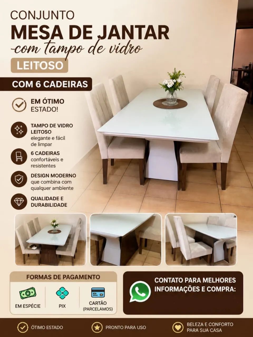 Conjunto Mesa de Jantar + 6 cadeiras