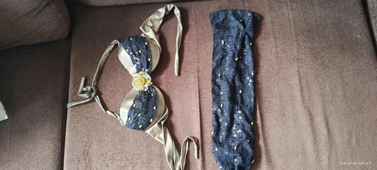 Traje dança do ventre dourado com preto  - Foto 4