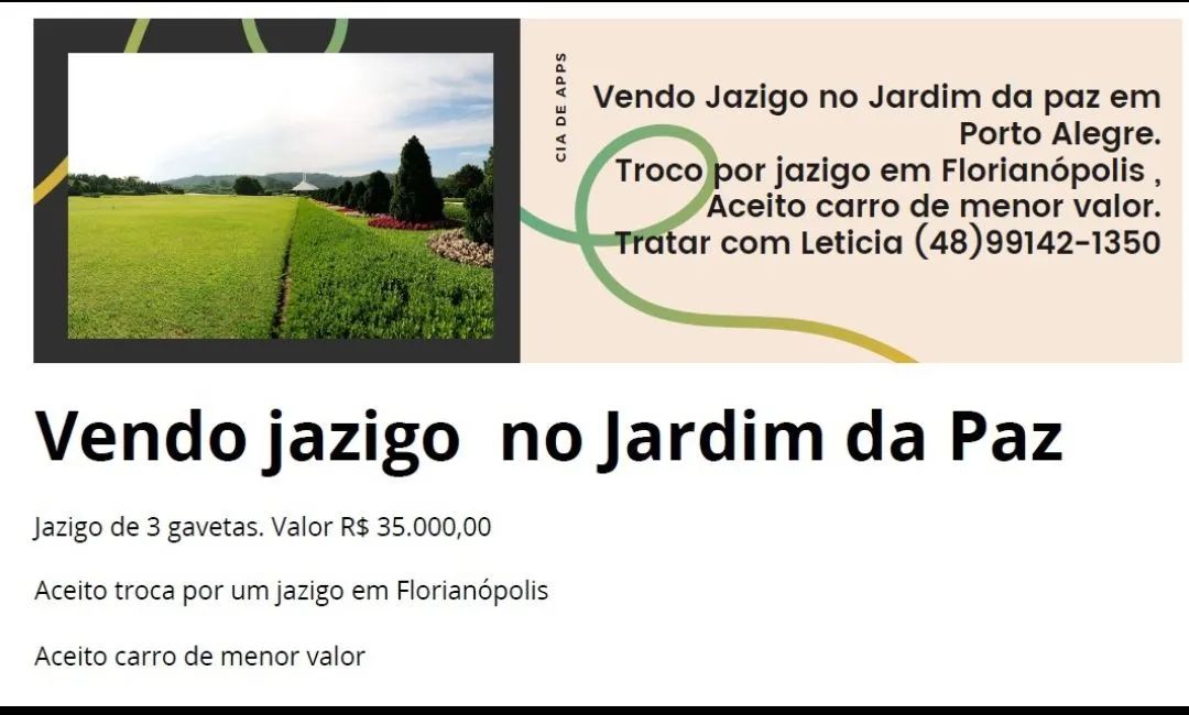 Selling a burial plot at Jardim da Paz in Porto Alegre