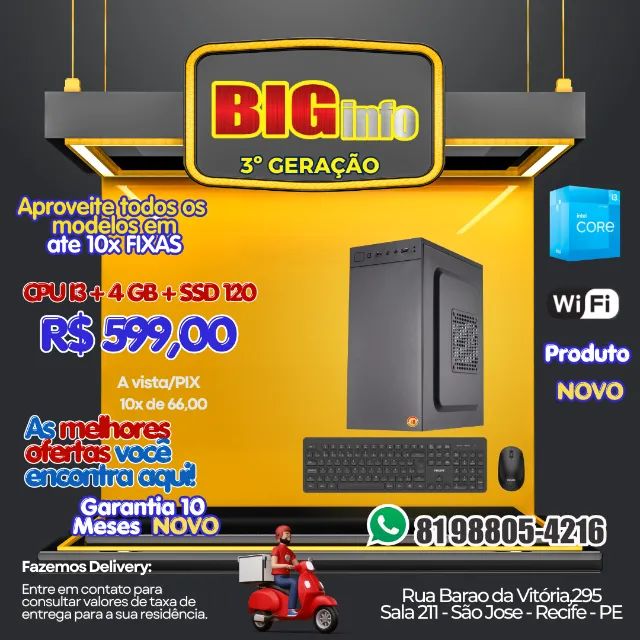 Computador Intel Core i3 + 4GB Ram, 120GB SSD  - BIG - Novo