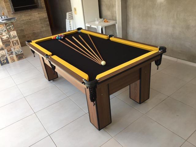 Mesa de Bilhar com Redes Cor Imbuia Bordas Amarelas Tecido Preto Modelo FRW1478 - Foto 3