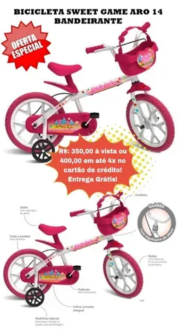 Bicicleta Aro 14 - Sweet Game (Rosa) - Bandeirante