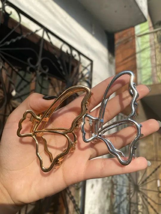 Presilhas de Cabelo Borboleta Dourada e Prata