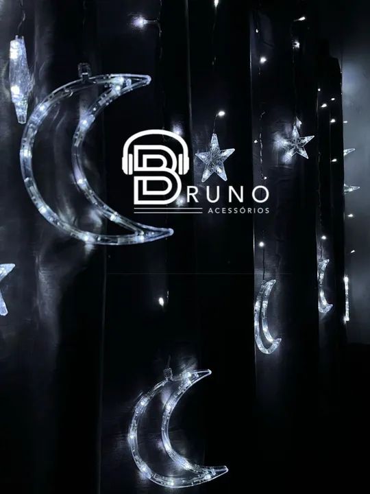 Cortina Led Decoração Lua E Estrela 8 Funções