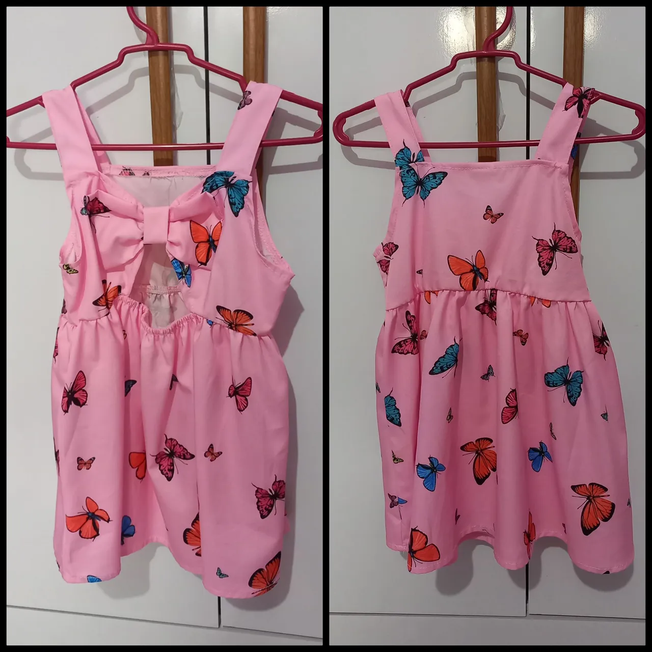 Vestido Infantil Rosa com Estampa de Borboletas