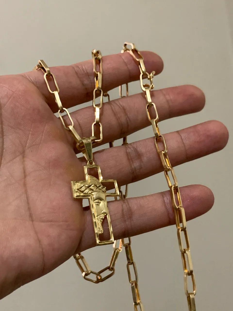 Corrente tijolinho ouro 18k com cruz - Foto 2