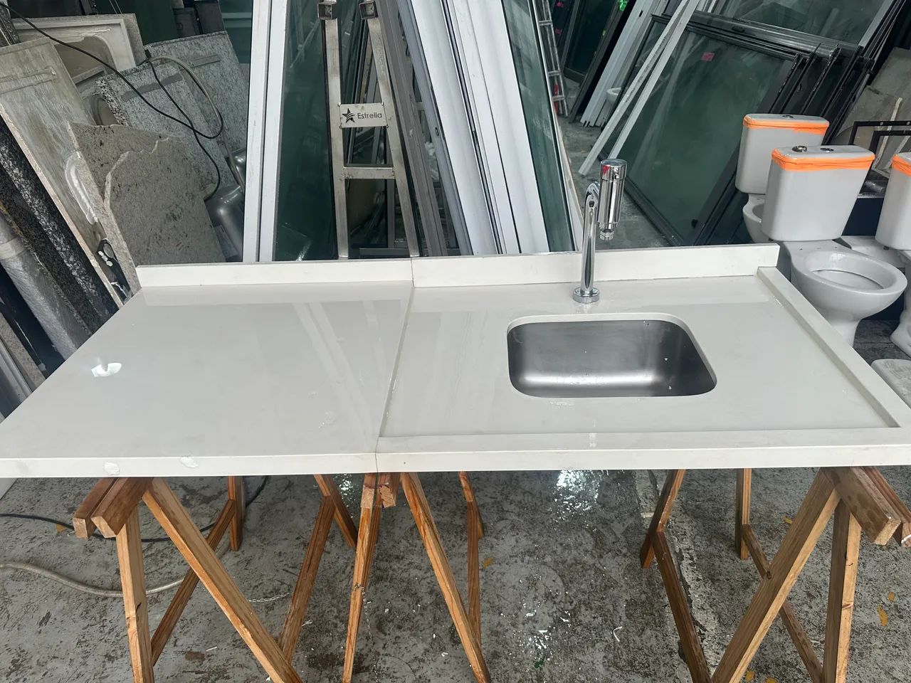 Pia de cozinha quartzo branco 