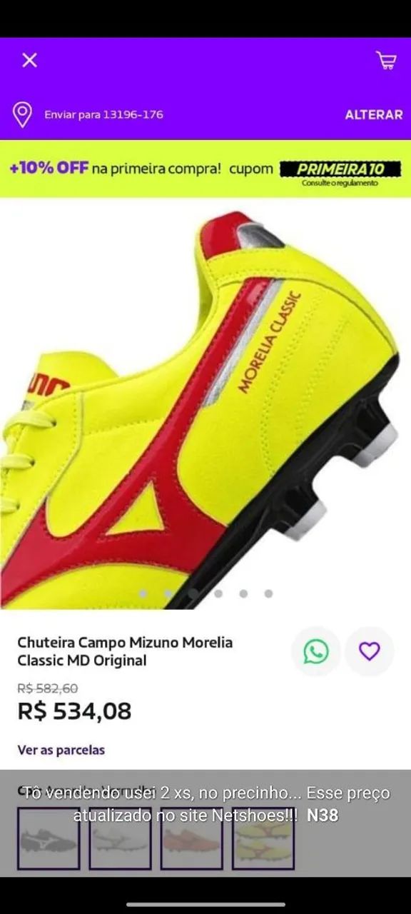 Chuteira *N38* Mizuno Morelia Classic MD Original - Calçados