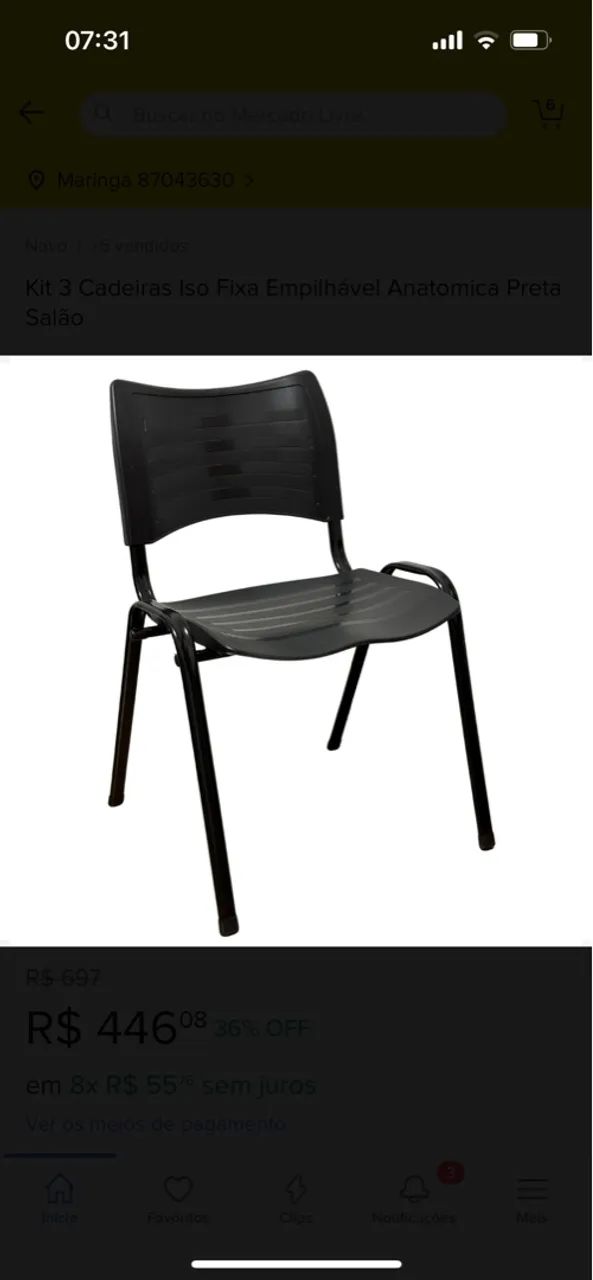 Cadeira Iso Fixa Empilhável Anatómica Preta  - Foto 2