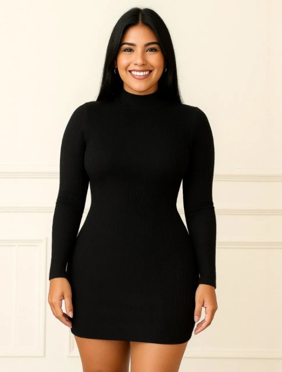 Vestido manga longa canelado preto - Foto 2