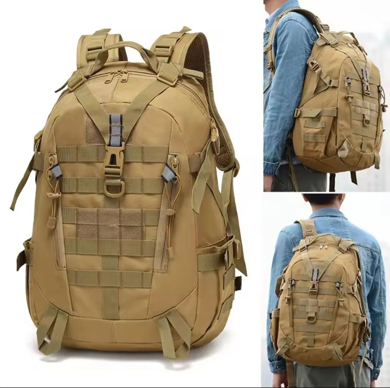 Mochila de lona cor Kahki  - Foto 4