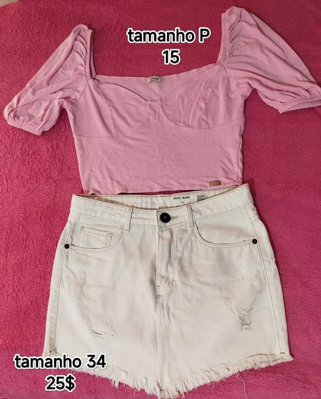 Conjunto blusa e saia listrado tamanho P - Foto 3