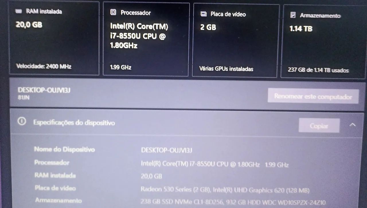 Notebook Lenovo Gamer i7 com placa de vídeo e SSD 