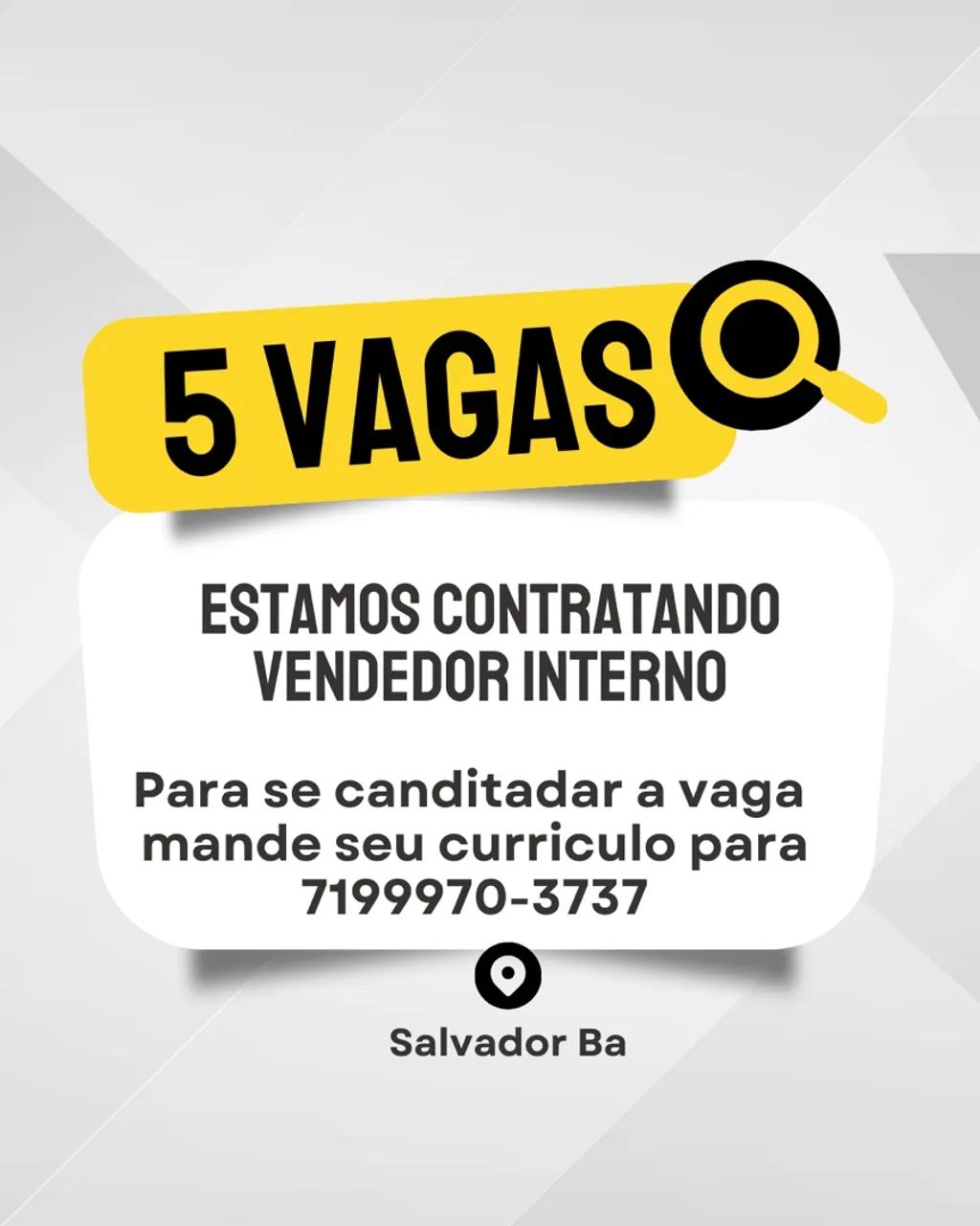 5 Vagas de Vendedor Interno