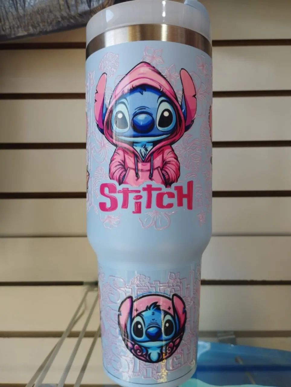 Copo Térmico 1L Stitch - Azul com Canudo e Alça