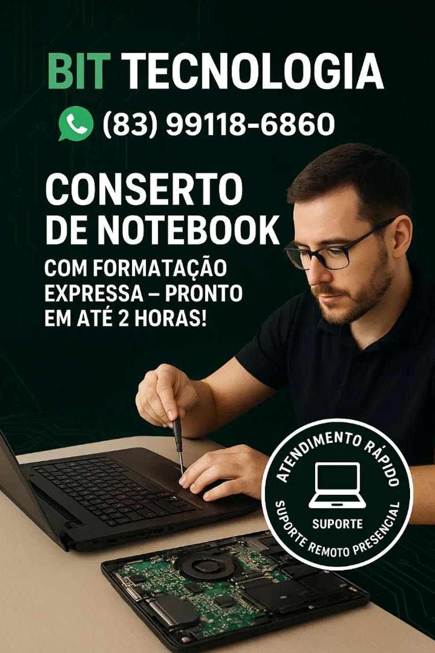 Conserto de Notebook João Pessoa - Troca de Tela, SSD, Formatação Expressa