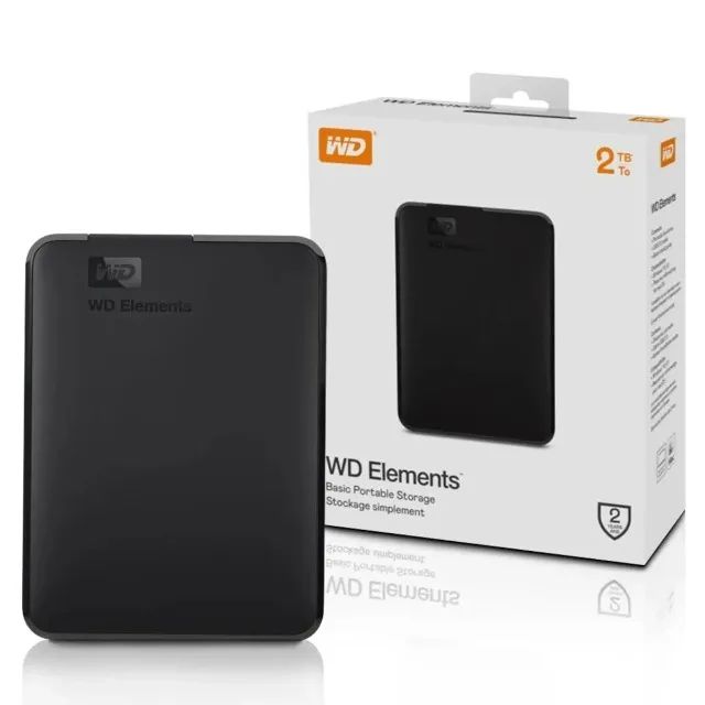 HD Externo WD Elements, 2TB, USB 3.0, Preto, Novo Portátil - Loja